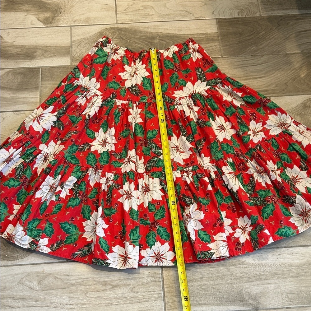 Handmade One of a Kind Tiered Skirt with a Poinsettia and Holly Print - Picture 7 of 8